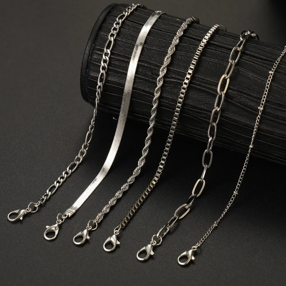 5/6Pcs New Multi-layer Cuban Chain Bracelets Bohemian Gold Color Chain Bracelet Set Stackable Metal Chain Bangles Jewelry