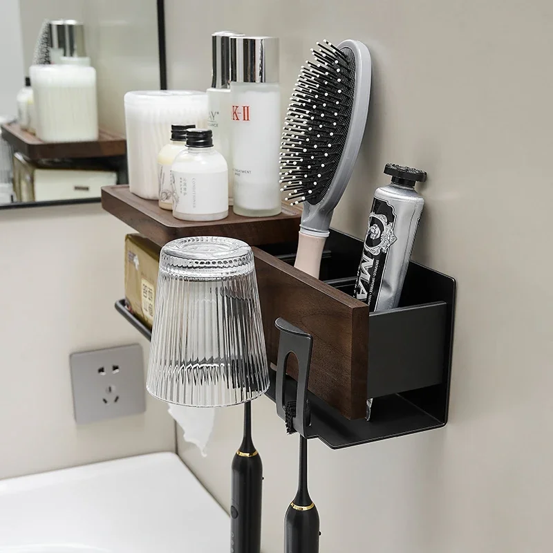 Walnut toothbrush rack without punching
