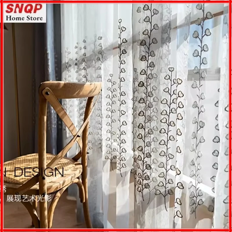 

Gray Fresh Embroidered Tulle Curtains for Living Room Bedroom Dining Room Luxury Linen Sheer Blackout Mosquiteras Para Ventana