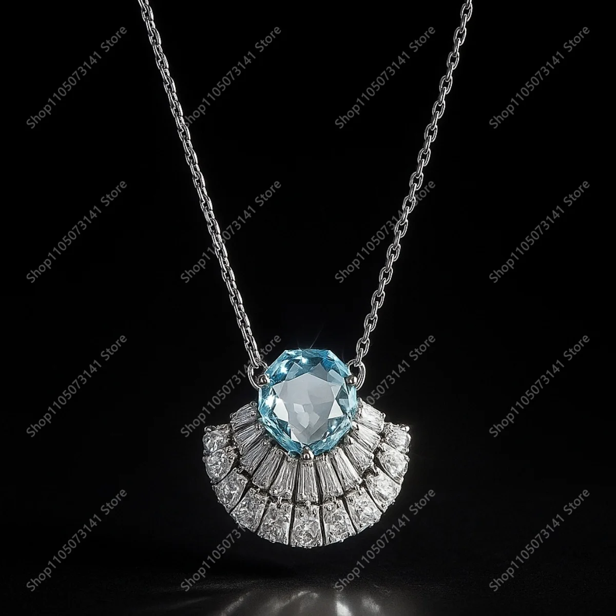 

Fashionable Light Luxury Dream Blue Fan Zircon Necklace Pendant Party Shopping Photography Versatile Jewelry - Birthday Gift