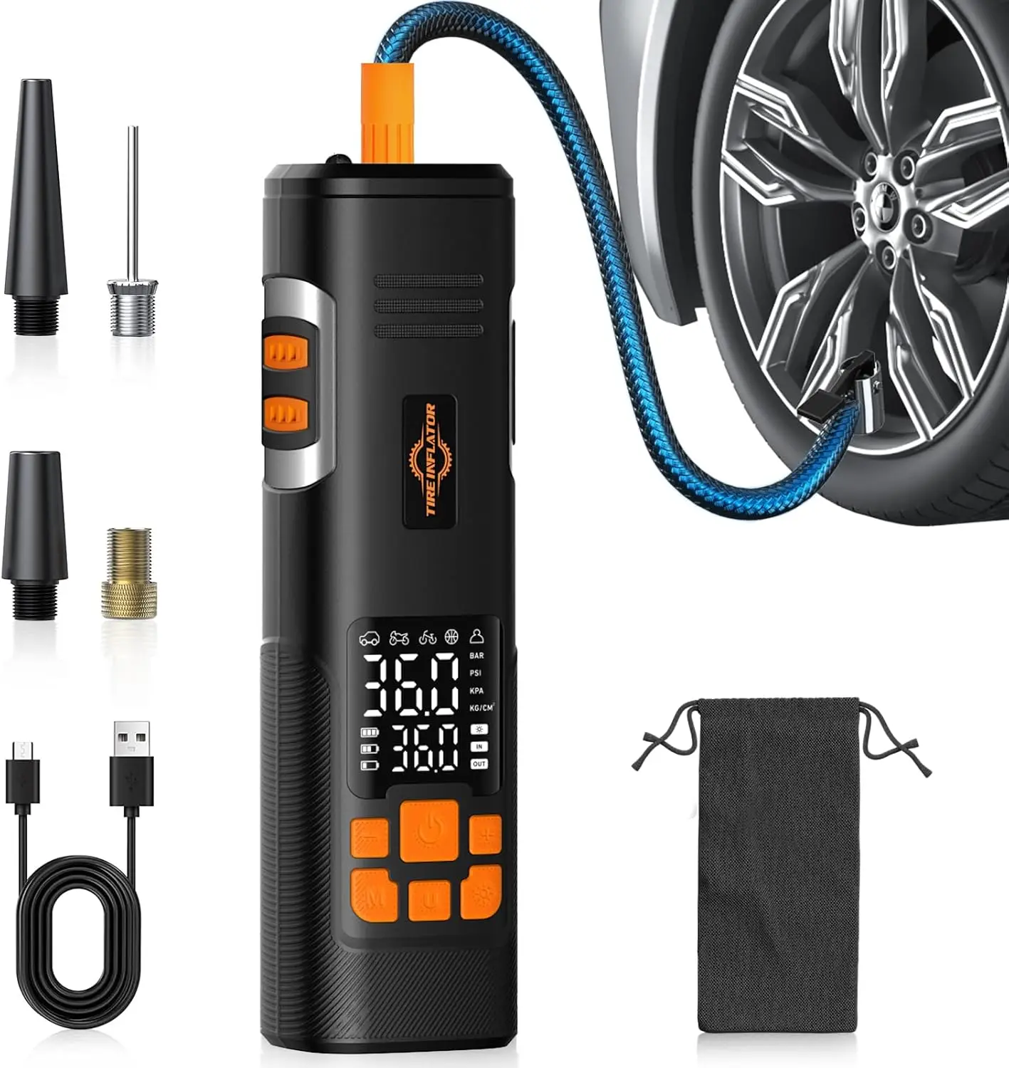 

Portable Air Compressor 150PSI for Car Tires, LED Light Auto Shutoff Digital Gauge Cordless Pump