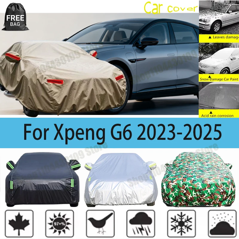 For Xpeng G6 2023-2025 210T Polyester All-Weather Outdoor Car Cover Waterproof Anti-UV Dustproof Exterior Protection