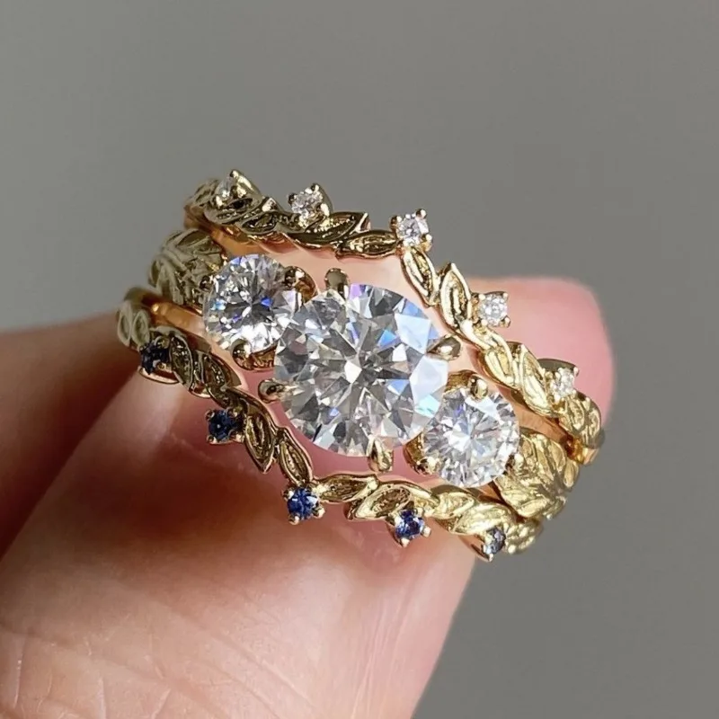 

Huajie 3Pcs/sets Sparking Cubic Zirconia Rings for Women Gold Color Plated Dainty Luxury Party Stackable Set Ring Jewelry