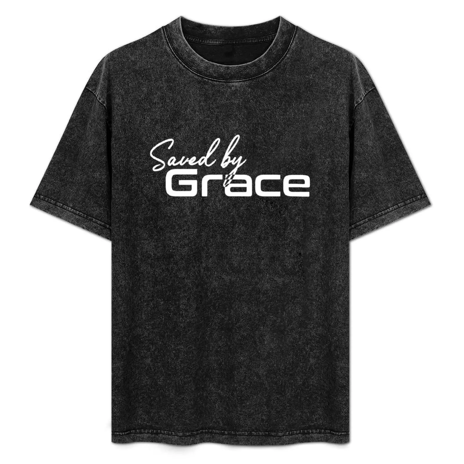 

Christian Design - Saved by Grace Minimal Graphic T-Shirt Casual Loose Fit Summer Tee Shirt