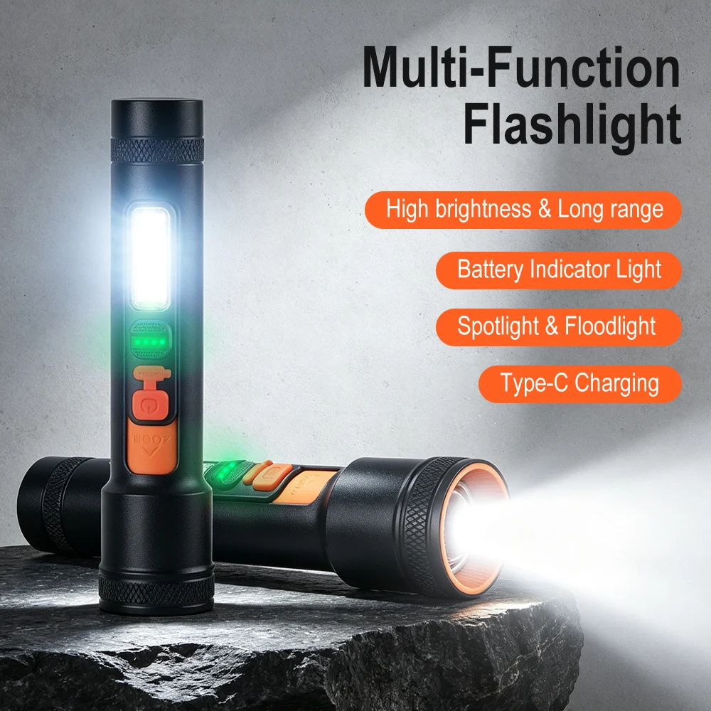 BORUiT High Power LED Flashlight 500LM Zoomable Torch Type-C Rechargeable Handheld Flashlight  Camping Fishing Hiking Lantern
