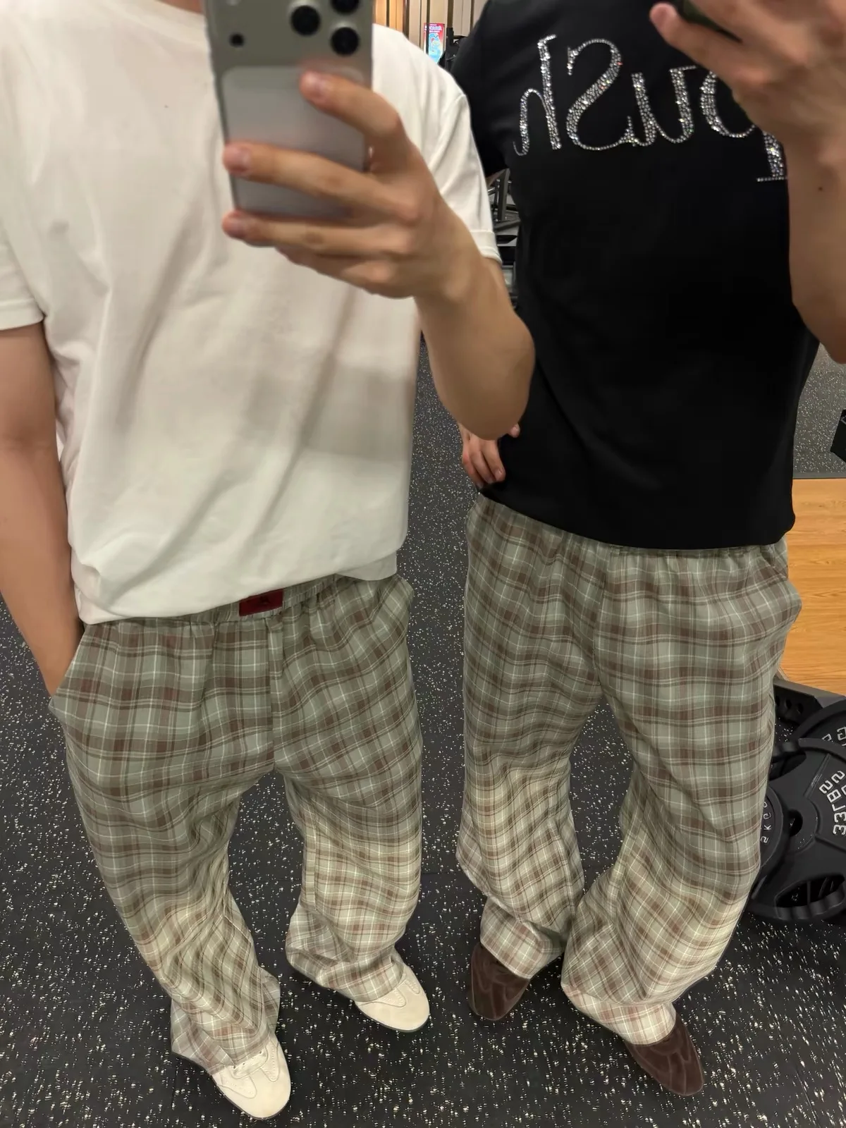 Cleanfit Green Plaid Straight Leg Bell Bottoms Unisex American Commute Sports Walking Versatile Pants Couple Casual Trousers