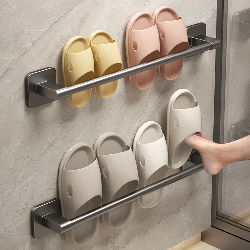 Bathroom Slipper Rack No Punching Wall Mounted Slipper Storage Rack Bedroom Shower Room Bath Slippers Pendant Babouche Organizer