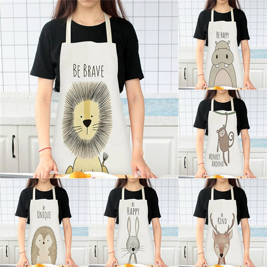 Animal Style Cooking Apron For Children Home Sleeveless Cotton Linen Aprons Cartoon Lion Pattern Bib Household Cleaning Pinafore