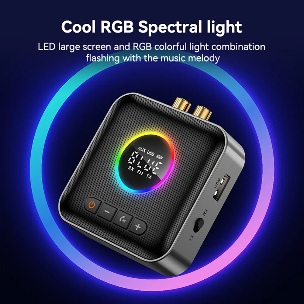 2-in-1 RGB Bluetooth 5.4 Adapter Wireless Audio Receiver Transmitter 3.5MM USB RCA FM with Radio Wireless Adapter For Speaker