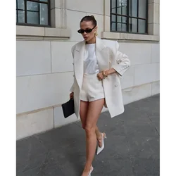 Chic White Short Pant Double Breasted Women Pants Set New Female Two Pieces(Blazer+Trousers) conjuntos femininos elegantes