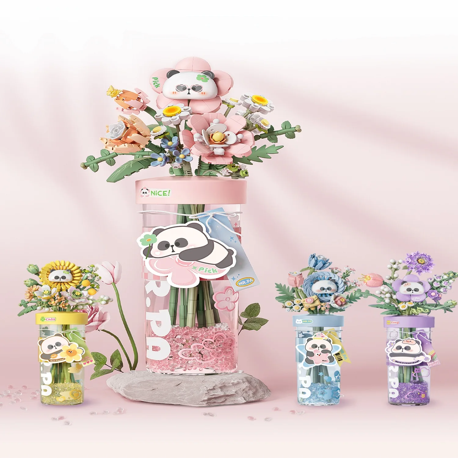 

Girls' Valentine's Day toy gifts, panda creative bouquet model assembly, DIY building blocks toys, home decoration ornaments