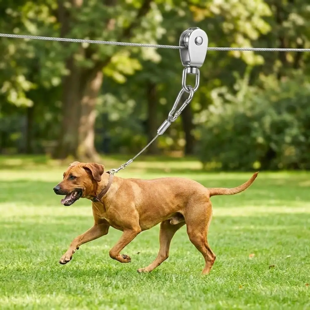 15/30M Outdoor Dog Tie Out Cable Metal Buckle Anti Rust Trolley Dog Run Cable System Kit Chew Proof Wear Resistant