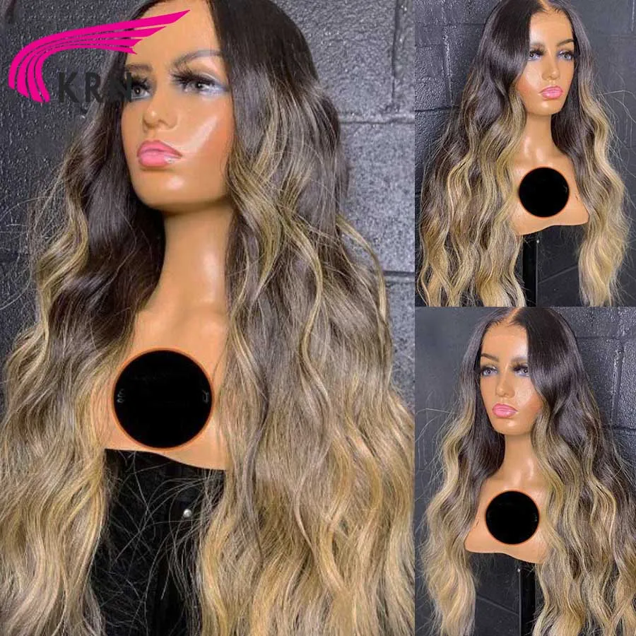 Krn 250 Dichtheid Ombre Kleur 13X4 Lace Front Pruik Met Middelste Deel Braziliaanse Haar 13X6 Transprent Kant Pruik Met Baby Haar