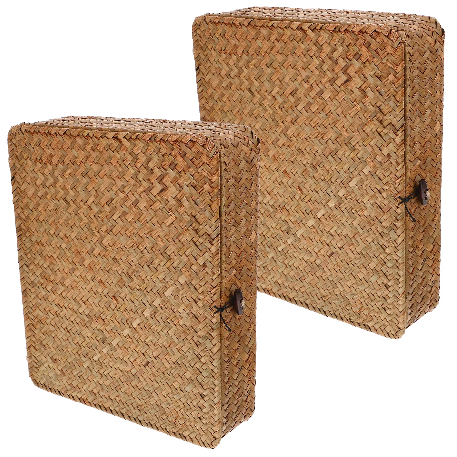 

2pcs Storage Boxes Handwoven Seagrass Baskets with Lid for Clothes Toys Books Home Organization DecorativeBins