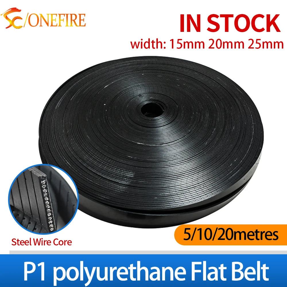 P1 Flat Belt Width 15mm 20mm 25mm Thickness 1~1.6mm color black Polyurethane P1-20mm P1-25mm with Steel core for cross trainer
