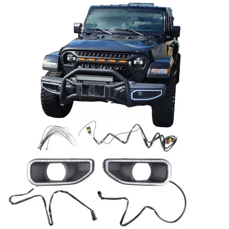 For Wrangler  New Style Aesthetic with Daytime Running White LED Headlight Fog Car Light Outer Frame Decoration Modified