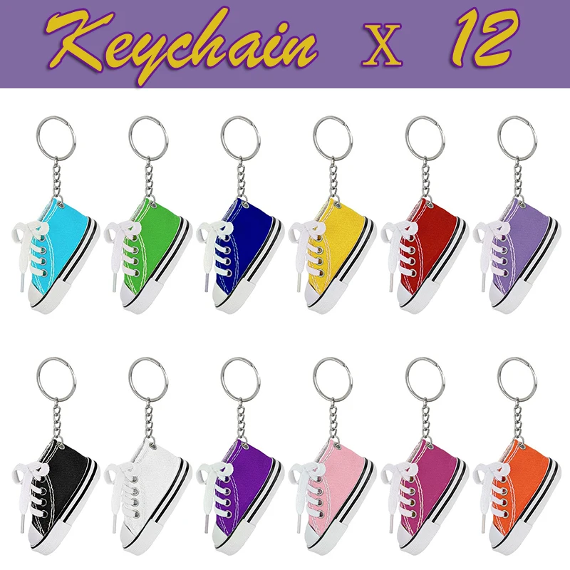 

12Pcs Cute Mini Canvas Sneaker Keychain Tennis Shoes Keychain Sport Sneaker Keyrings for Bag