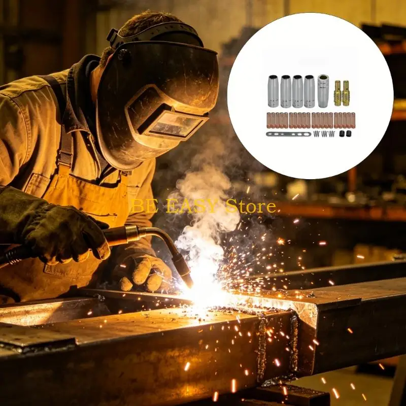 E28F Mig Welding Guns Accessories Welding Nozzle For MB15AK Torch Includes 3 Size Contact Tip And Connection Parts