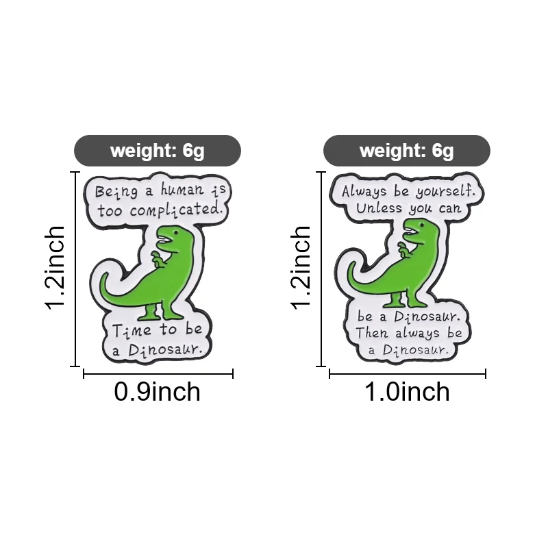 Cartoon Simple Green Tyrannosaurus Rex Enamel Pin, Funny Humorous Joke Quote Badge, Fashion Accessory, Best Gift for Friends
