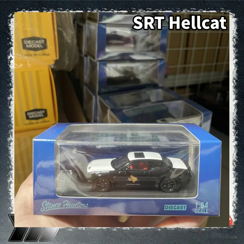 [In Stock] Stance Hunters 1/64 Alloy SRT Hellcat Texas Highway Patrol Police‑Car Model, Openable Hood, Collectible Vehicle