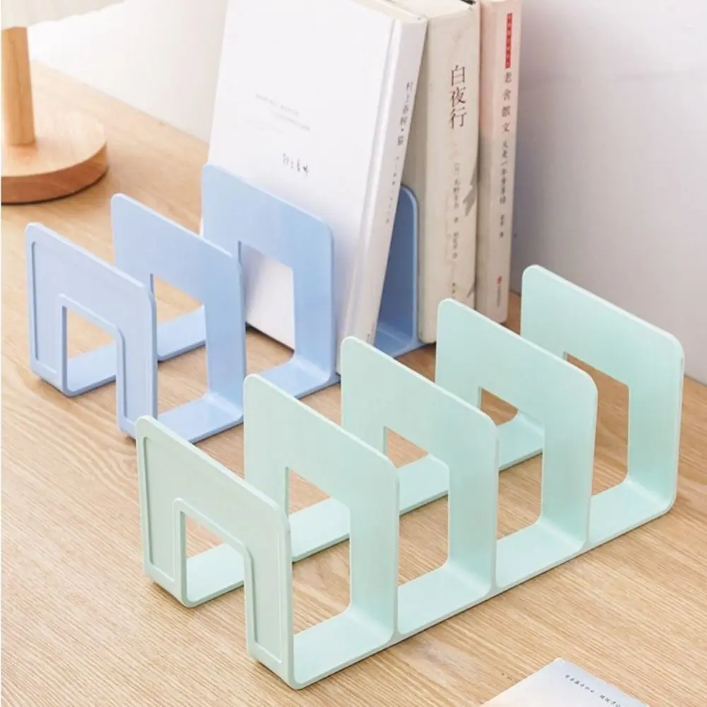 

File Organizer Display Desktop Bookends Bookshelf Sturdy Divider Book Stand 4 Grid Simple Desk File Sorter Storage Rack