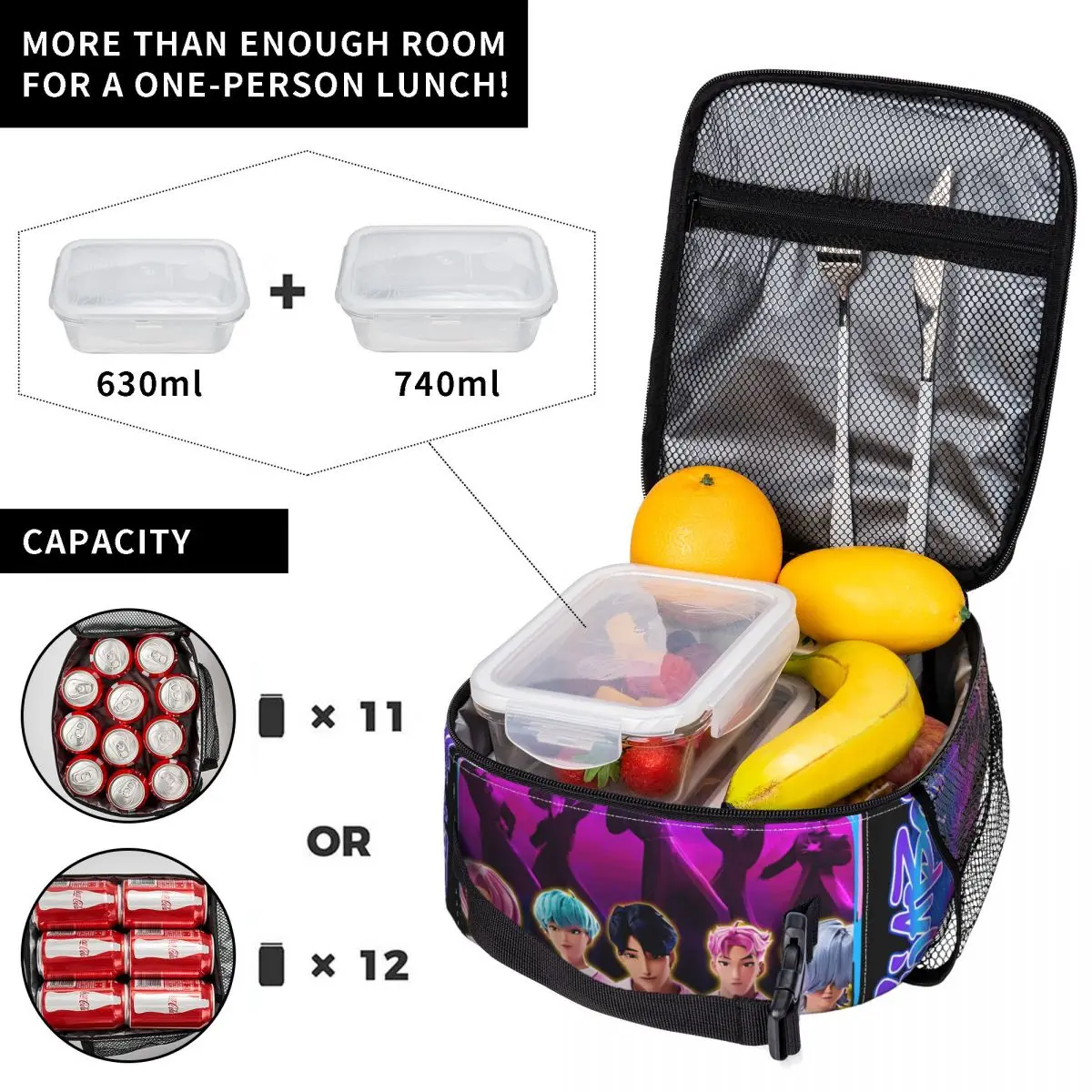 Saja Boys Kpop Hunter Movie Lunchtasche für Kinder, Designer-Lunchbox, Vintage-Schule, Kühltasche, isolierte Oxford-Thermo-Lunchtaschen