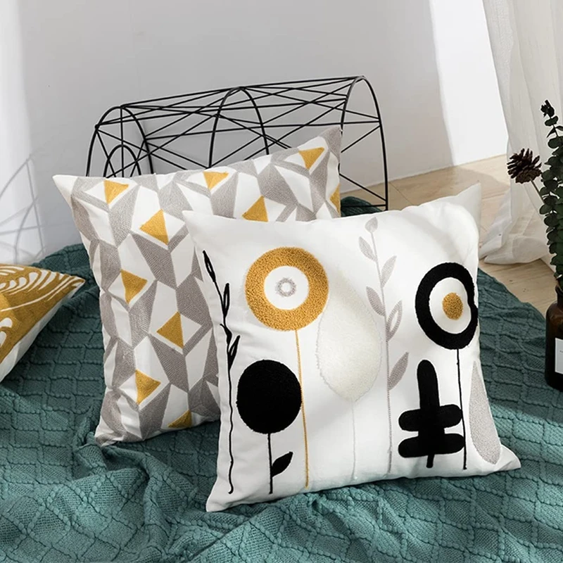 

Inyahome Decorative Embroidered Boho Pillow Cover Handmade Cotton Cover for Bohemian Throw Pillows with Beautiful Modern Floral
