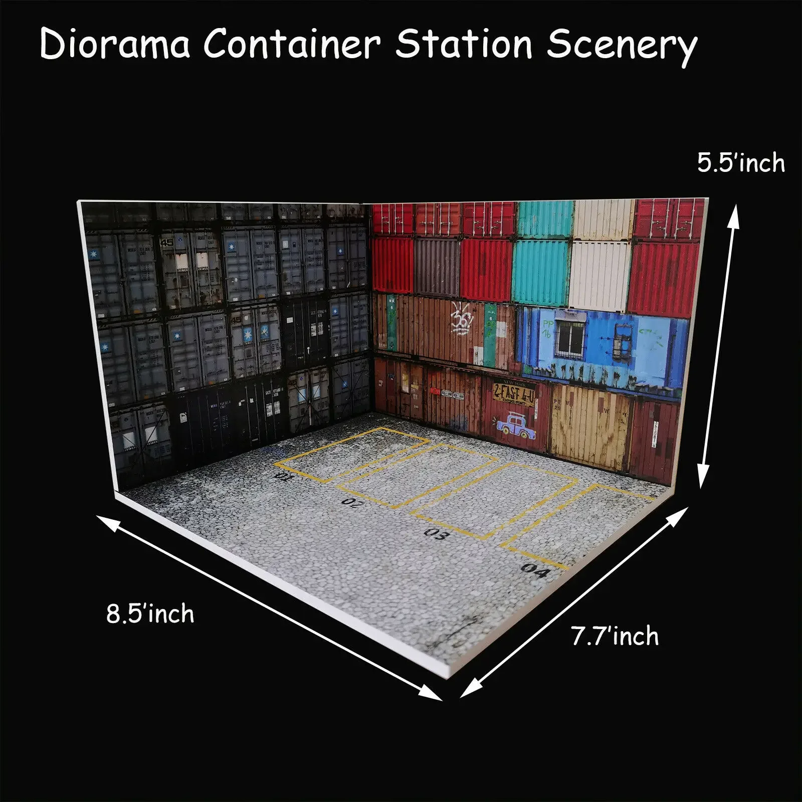 

Diorama 1/64 Model Car Container Station Scenery Photo Background Parking Lot Display