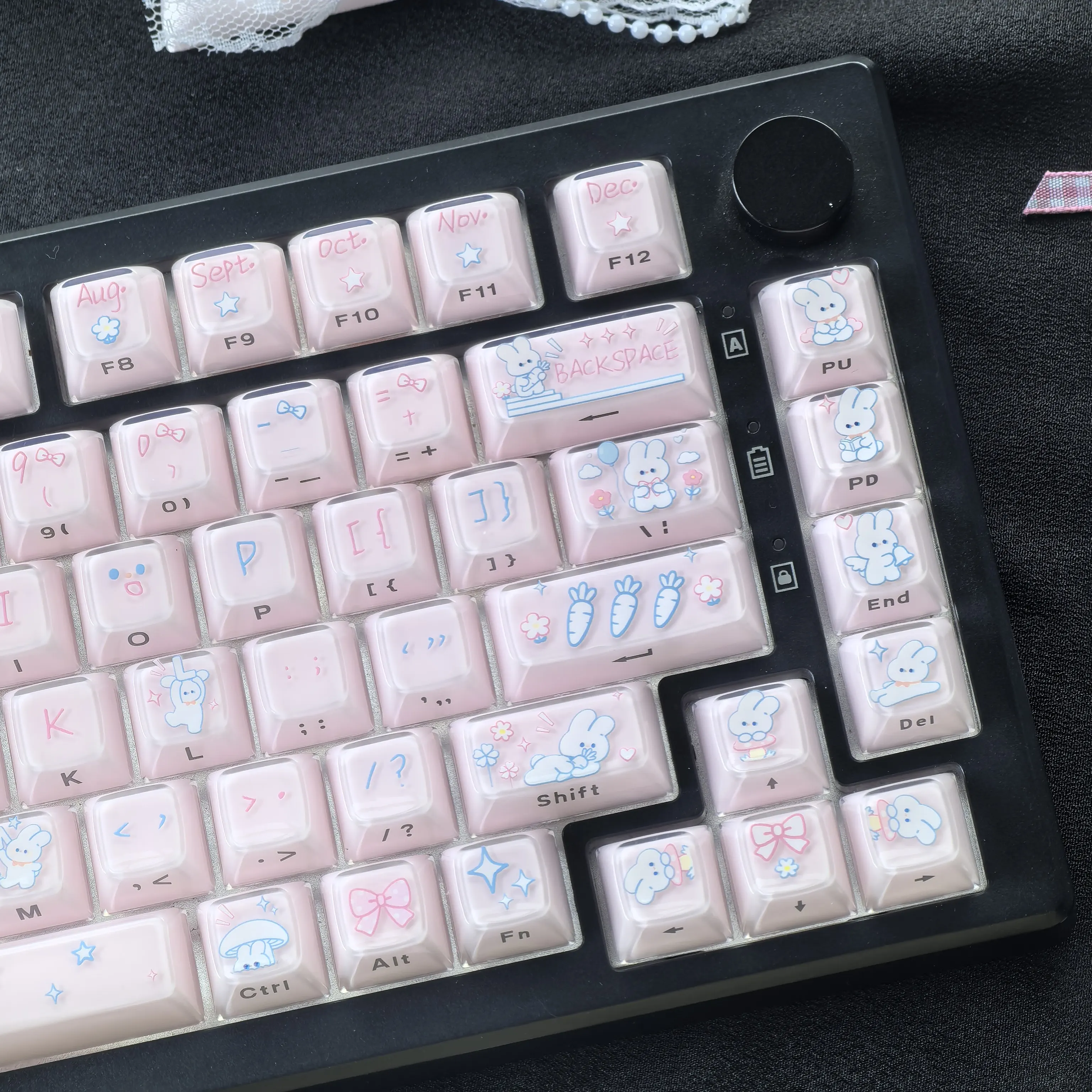 MAIMOOO Pink Bunny Crystal Keycap White For AULA AJAZZ Mechanical Keyboard Customized Diy Mda Pc Jelly Texture Keycap