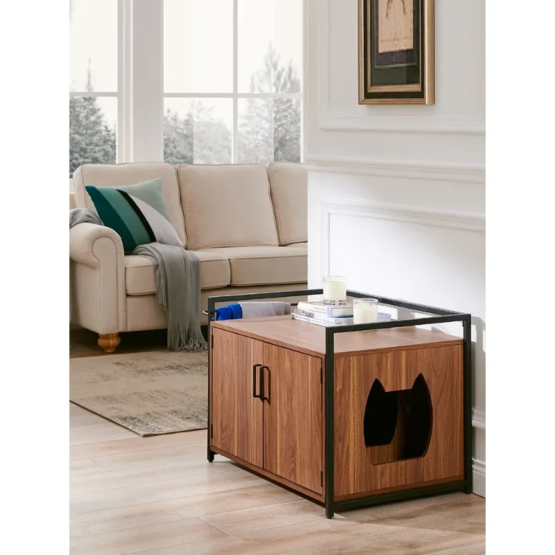 Wooden Furniture Style Cat Litter Box with Enclosed Toilet, Deodorization and Sand Storage