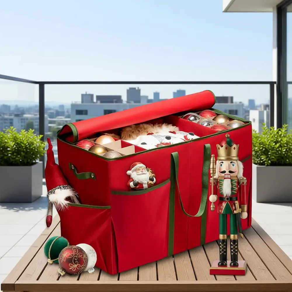 

Large Christmas Ornament Storage Box - Holds 80 3 Ornaments, With Dividers, for Large Figurines and Accessories, Durable Christm