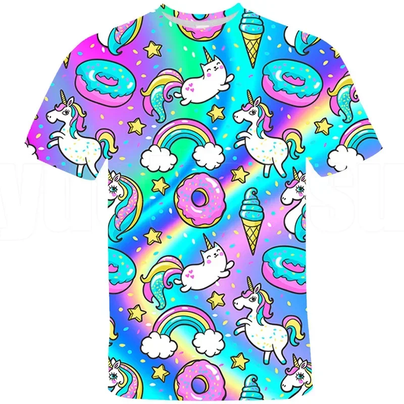 Koszulka męska plus size z tęczowym jednorożcem 3D, różowa koszulka, top, koszulki damskie z jednorożcem, koszulki anime dla dzieci i młodzieży, streetwear plus size
