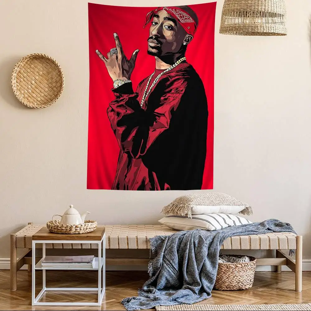 Rapper 2pac Singer Tupac Colorful Tapestry Wall Hanging Hanging Tarot Hippie Wall Rugs Dorm Wall Art Decor