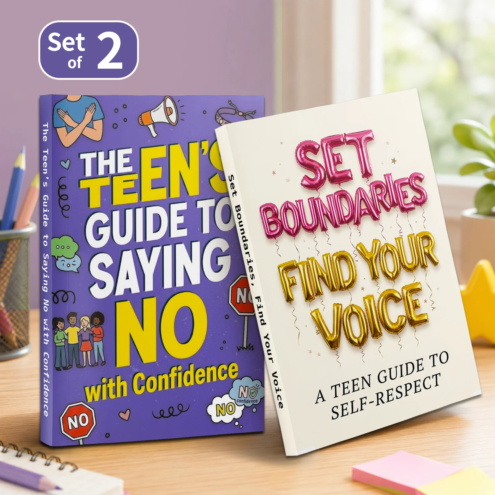 Ensemble de 2 livres sur le respect de soi et la confiance pour les adolescents, comprenant "Définir vos limites et trouver votre voix" et "Le guide de l'adolescent pour...".