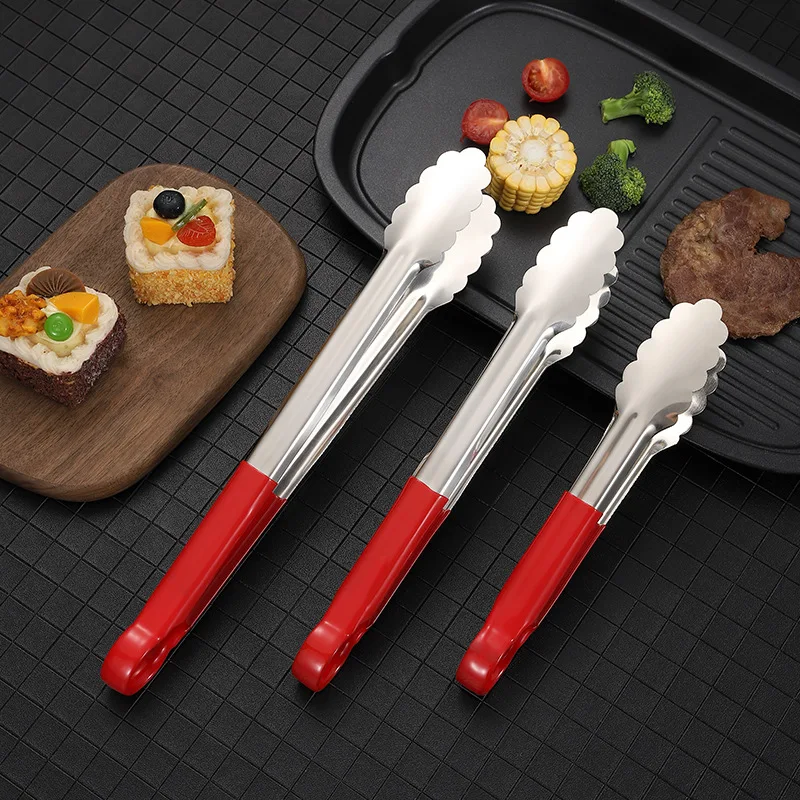 Stainless Steel Food Clip Silicone Handle Anti-scalding Tongue Bread Bbq Salad Grilling Non-Stick Tongs Kitchen Utensils Gadgets