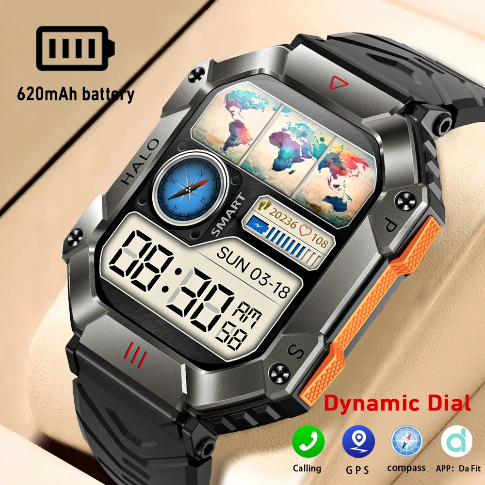 2023 Military Outdoor Smart Watch 2.0 inch 650 mAh Large Battery Watch GPS Motion Track Compass Bluetooth Call Smartwatch Men