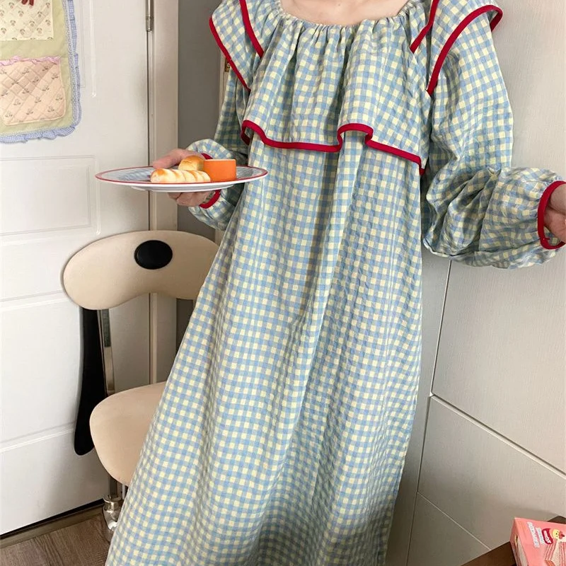 

Female Women Printing Sleep Dress Spring Autumn Long Sleeve Nightgown Pajama Casual Nightdress Loose Home Clothe Dress New Style