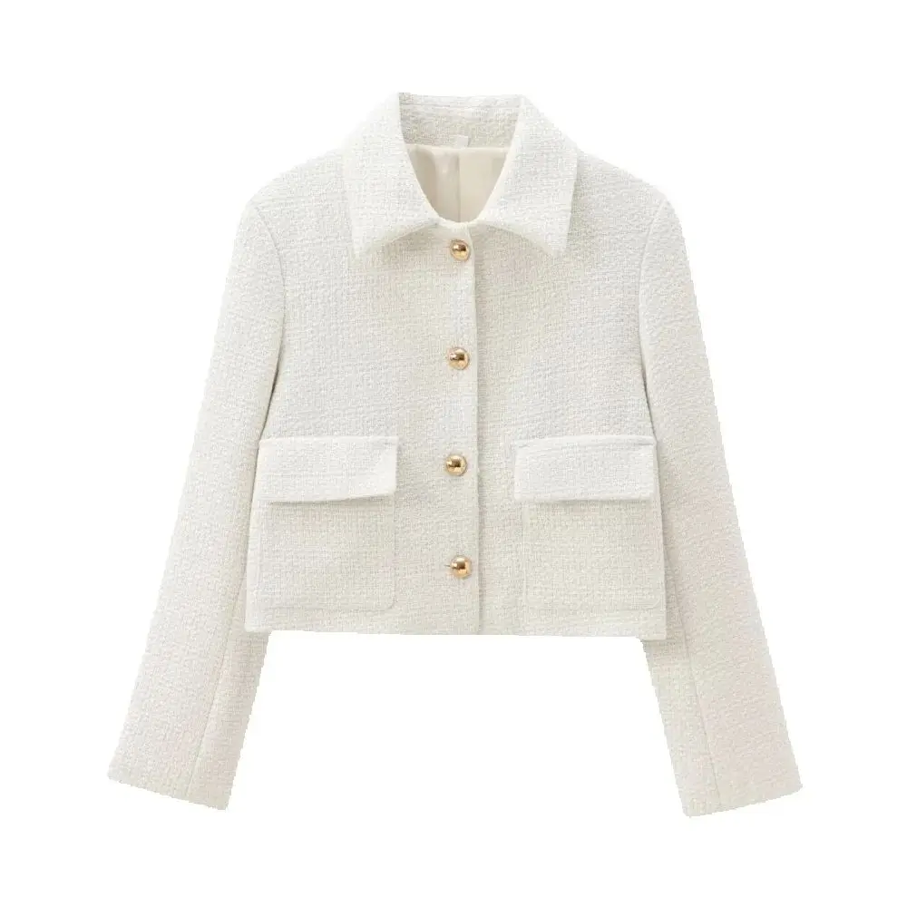 

Women's Texture Loose Jacket with Collar Long Sleeve Button Pocket Autumn and Winter New Style Stylish Coat