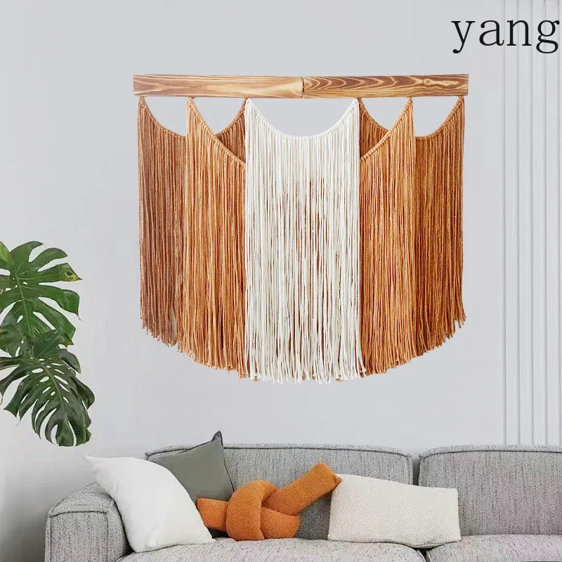 CX Wood Panel Fringed Tapestry Bohemian Hand Woven Fringe Tapestry