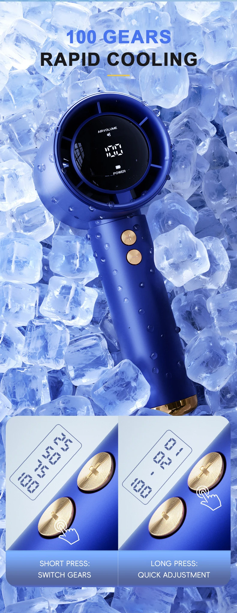 Mini-Handventilator, USB, schnelles Aufladen, tragbarer Luftrechner-Ventilator, stummgeschalteter Hochgeschwindigkeitsventilator für Reisen, Outdoor-Aktivitäten – Detail 5