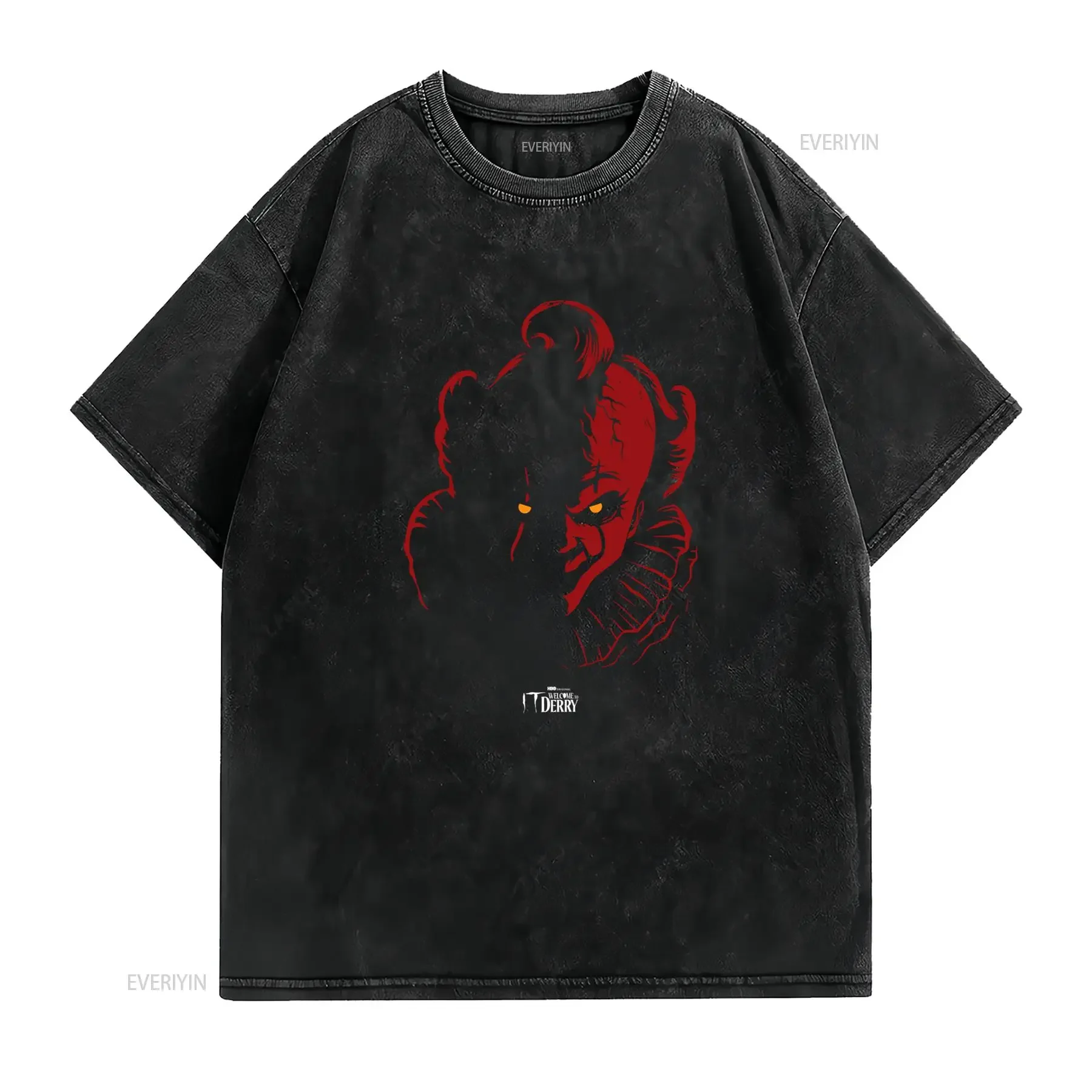 Gothic Streetwear Cool Red Hidden Demon Face Print Casual T Shirt vintage Washed designer clothes Soft Versatile graphic