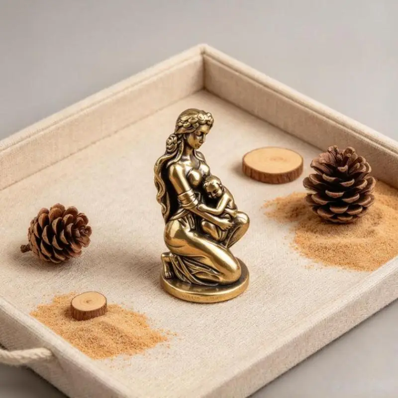 1/2Pcs Mini Brass Mother And Child Statue Fine Craft Retro Finish Home Desktop 0rnament Decor Mother Gifts