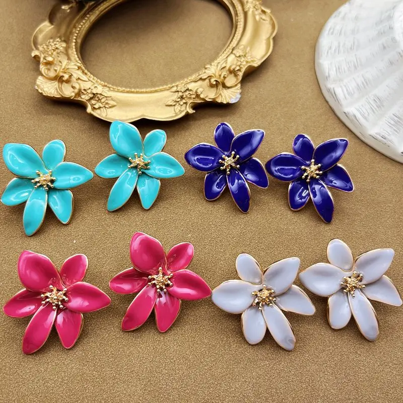 Elegant Petal Dripping Glaze Earrings Stud For Women Girls Flower More Colors Elegant Brincos