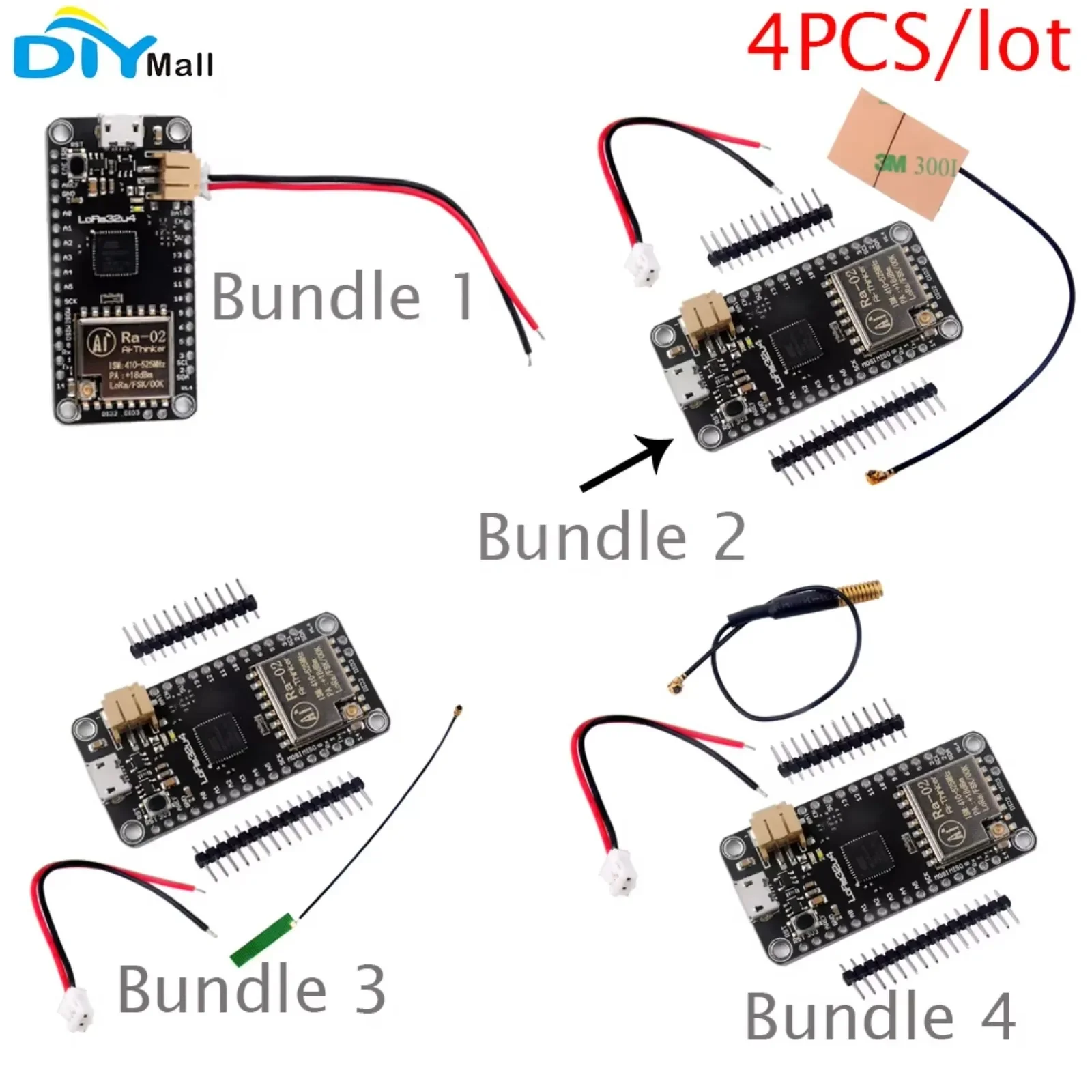 4pcs/lot 433MHz LoRa32u4 Ra-02 1KM LoRa Wifi Transceiver Module SX1278 LiPo JST Connector Antenna for Arduino