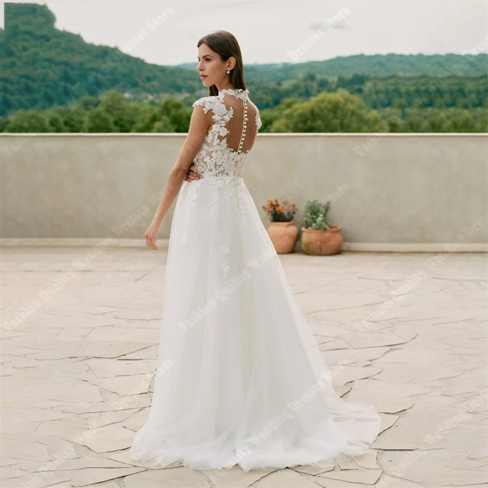 Elegant Chiffon Women Wedding Dresses Newest Sleeveless A-Line Bridal Robes Long Tail Mopping Length Princess Vestidos De Novias