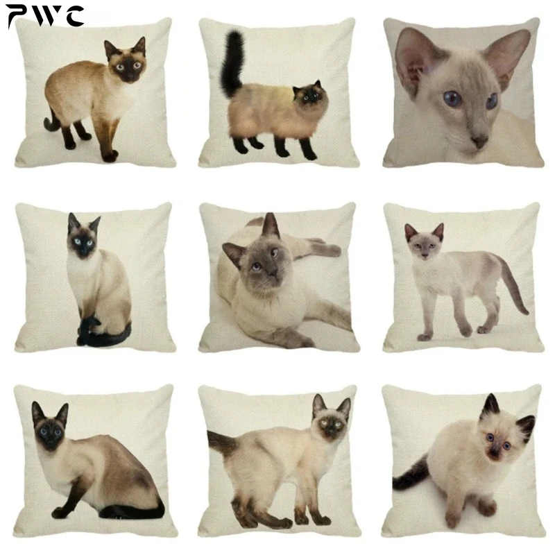 

Siamese Cat Pattern Decorative Pillow Case Sofa Square Linen Pillow Cover Animal Pet Chair Car Cushion Cover 45X45cm