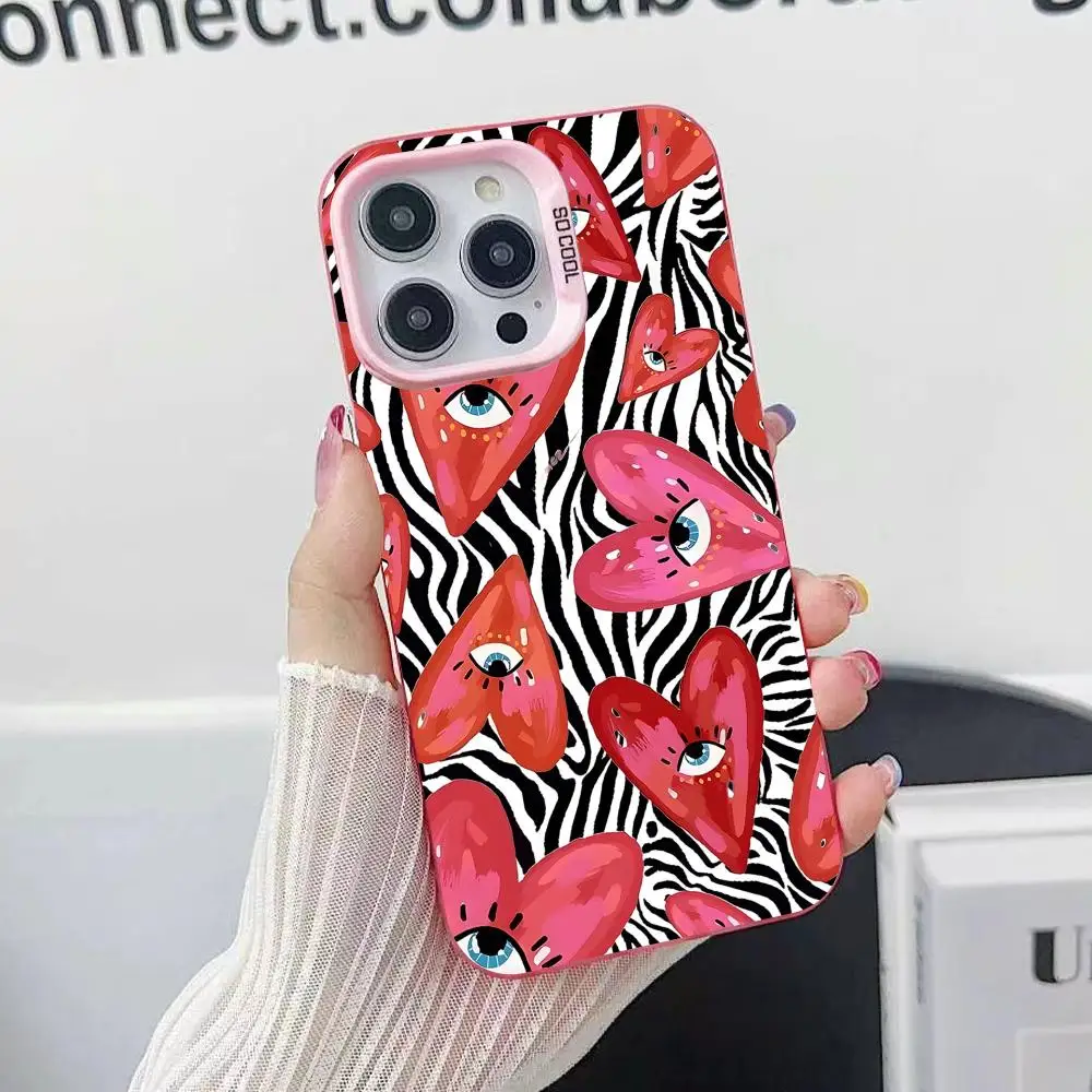 Coque de téléphone Cool Cœur Sacré pour iPhone 17 16 15 14 13 12 11 X XR XS Air Pro Max Plus Rose Coloré Argenté