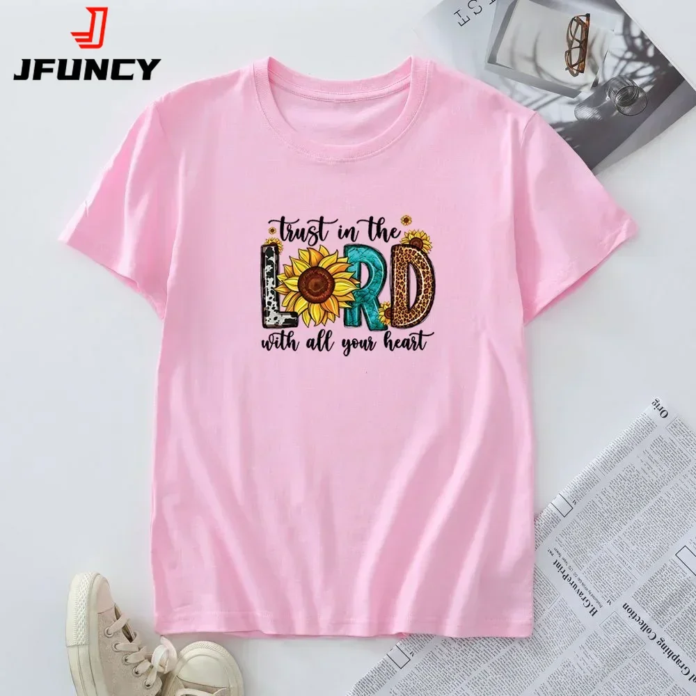 

100% Cotton Women's T-shirt Short Sleeve Tees Oversized Tshirt Female Clothing Fashion Faith Graphic T Shirts Summer Woman Top