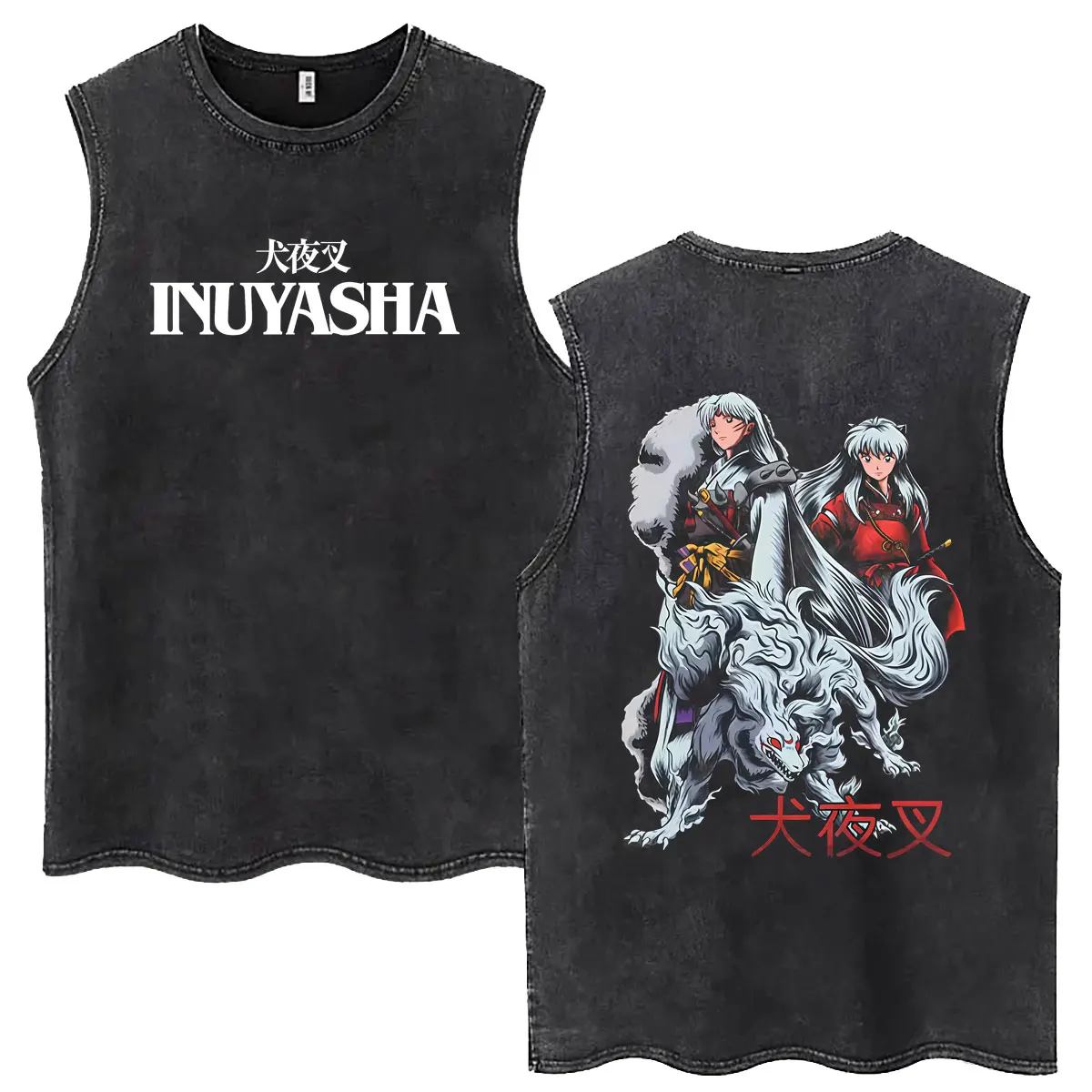 Anime Inuyasha Sesshoumaru Vintage Washed Tank Tops Summer Men Women 90s Retro Manga T-shirt Men's Funny Cartoon Sleeveless Vest