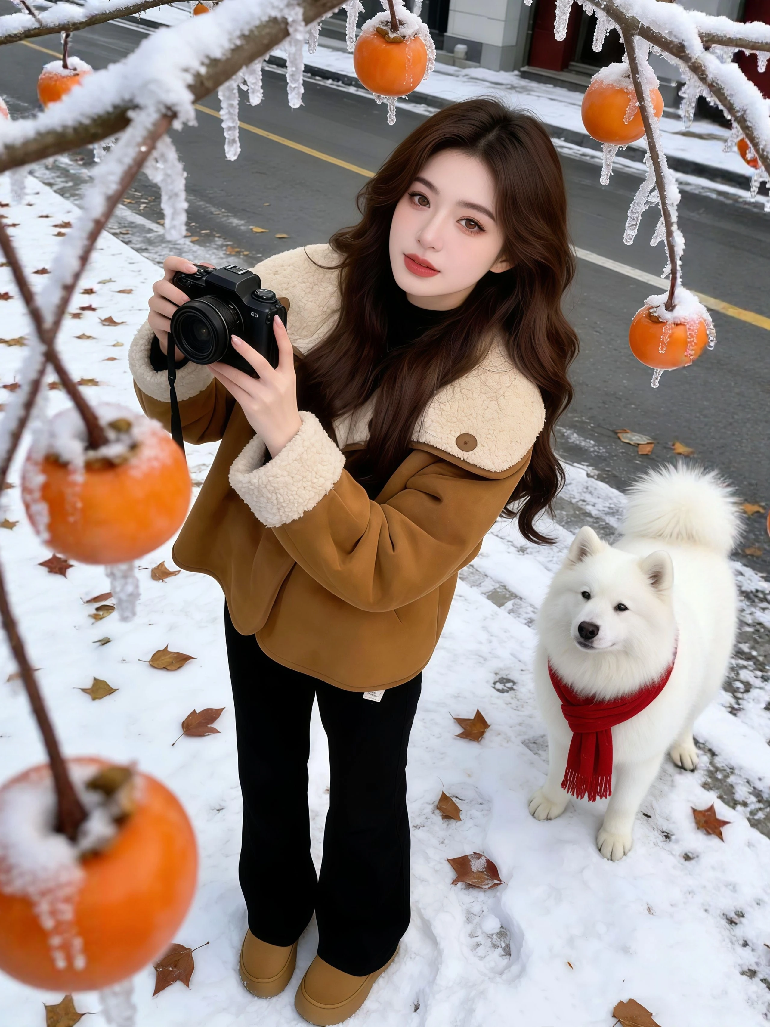 Warm Thickened Winter Coat for Women with Large Collar British Style Two-Sided Wear Loose Fit Long Sleeve Button Closure